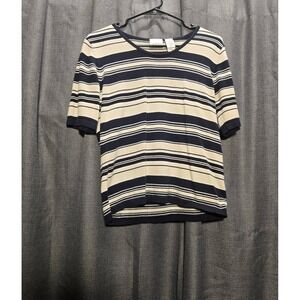 Liz Claiborne Striped Knit Top Short Sleeve Crew Neck Pullover Casual Everyday M
